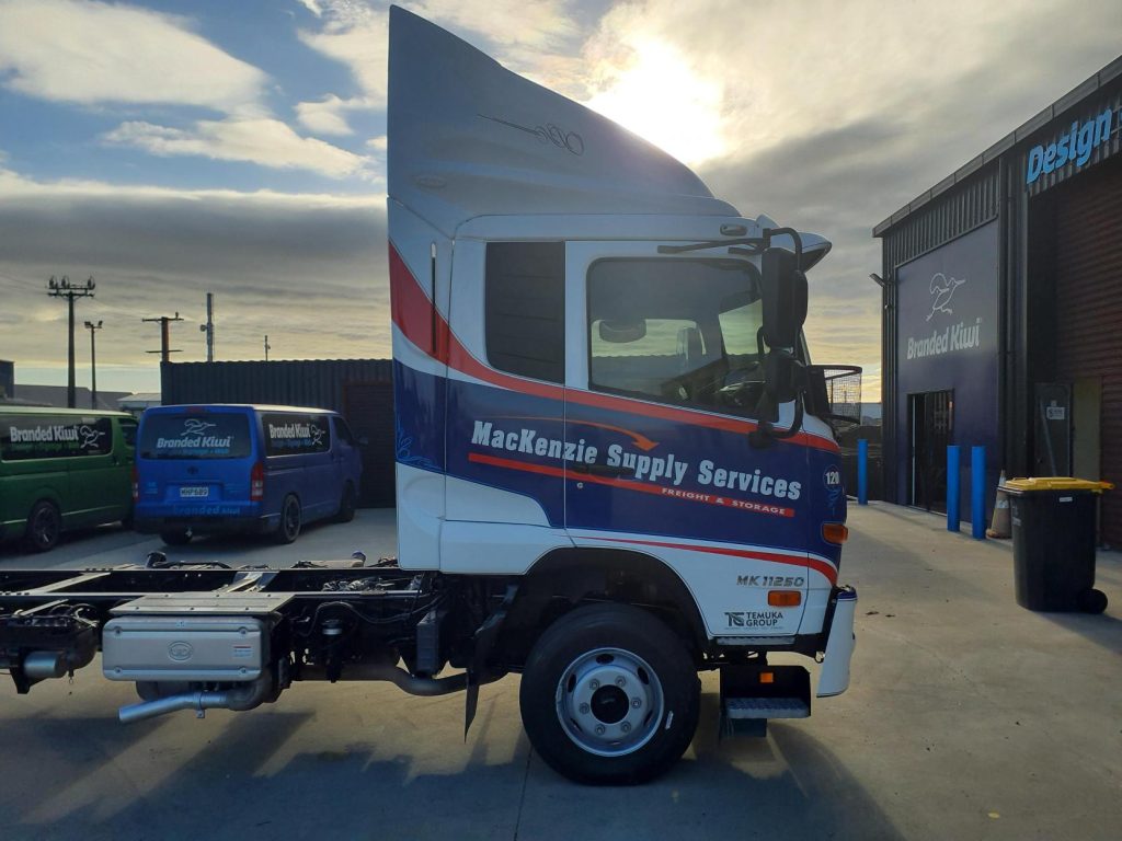 MacKenzie Supply Services truck wrap signage installed by Branded Kiwi Timaru