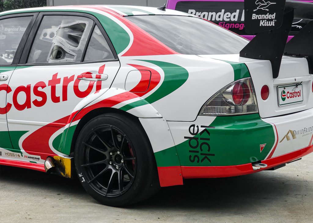 Back View Toyota Altezza Wrapped New Zealand by Branded Kiwi with David Fridd Building Sticker