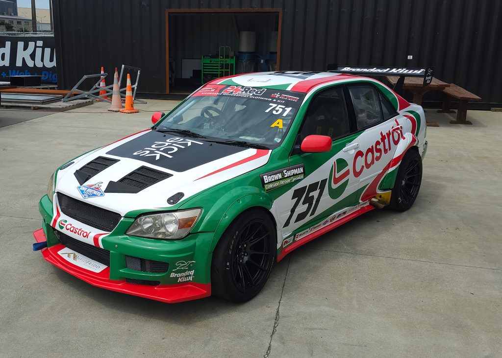 Side view of Peter Swaney's Timaru Altezza Race Car Wrap Design by Branded Kiwi