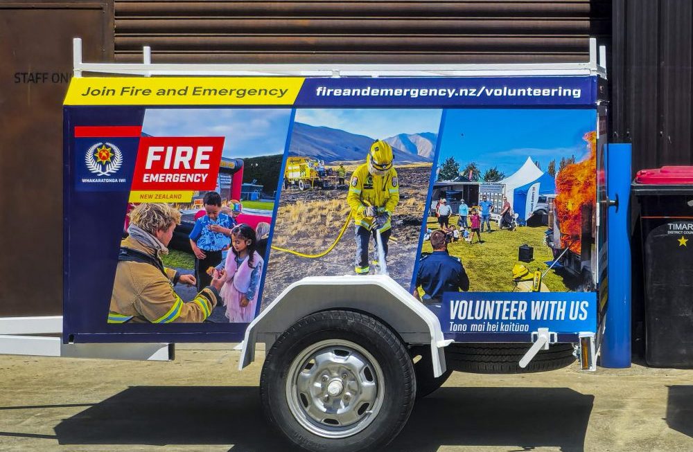 Fire and Emergency New Zealand trailer wrap graphics installed by Branded Kiwi Timaru