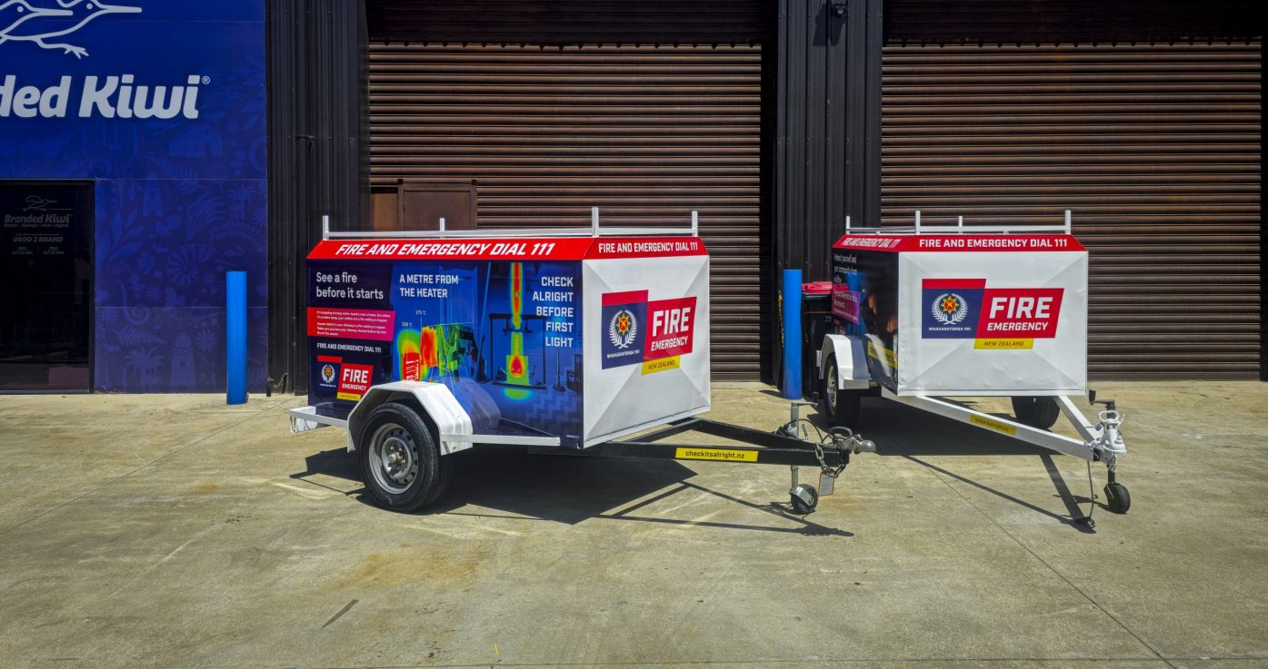 Fire and Emergency New Zealand trailer wrap graphics installed by Branded Kiwi Timaru