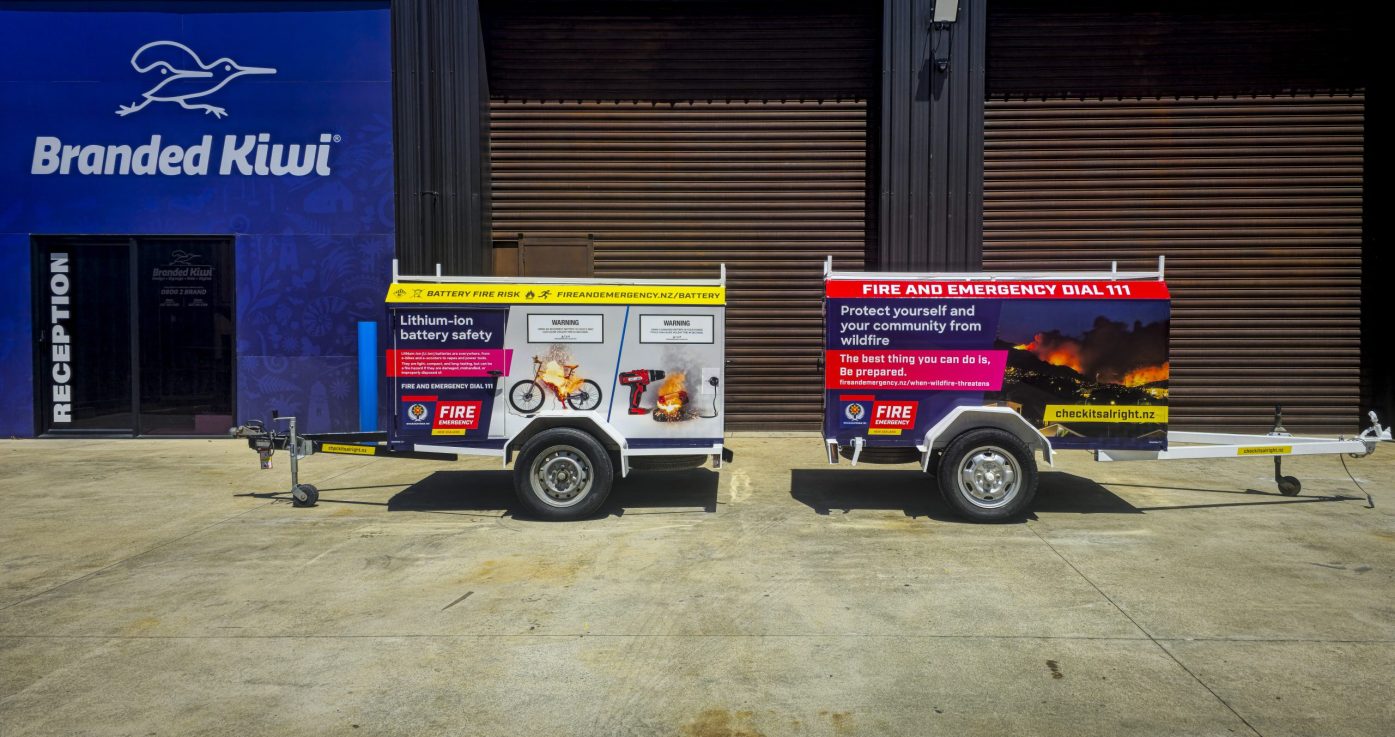 Fire and Emergency New Zealand trailer wrap graphics installed by Branded Kiwi Timaru