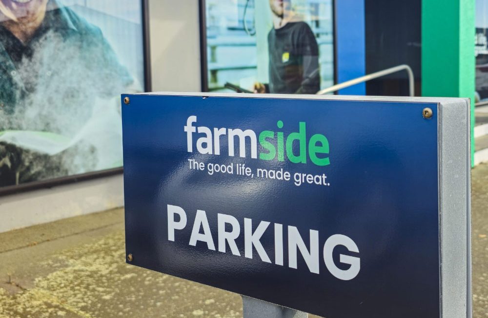 Branded Kiwi completed the Farmside Timaru signage installation, including exterior parking signs, reception signage, custom window wraps, and privacy frosting for a professional building finish.
