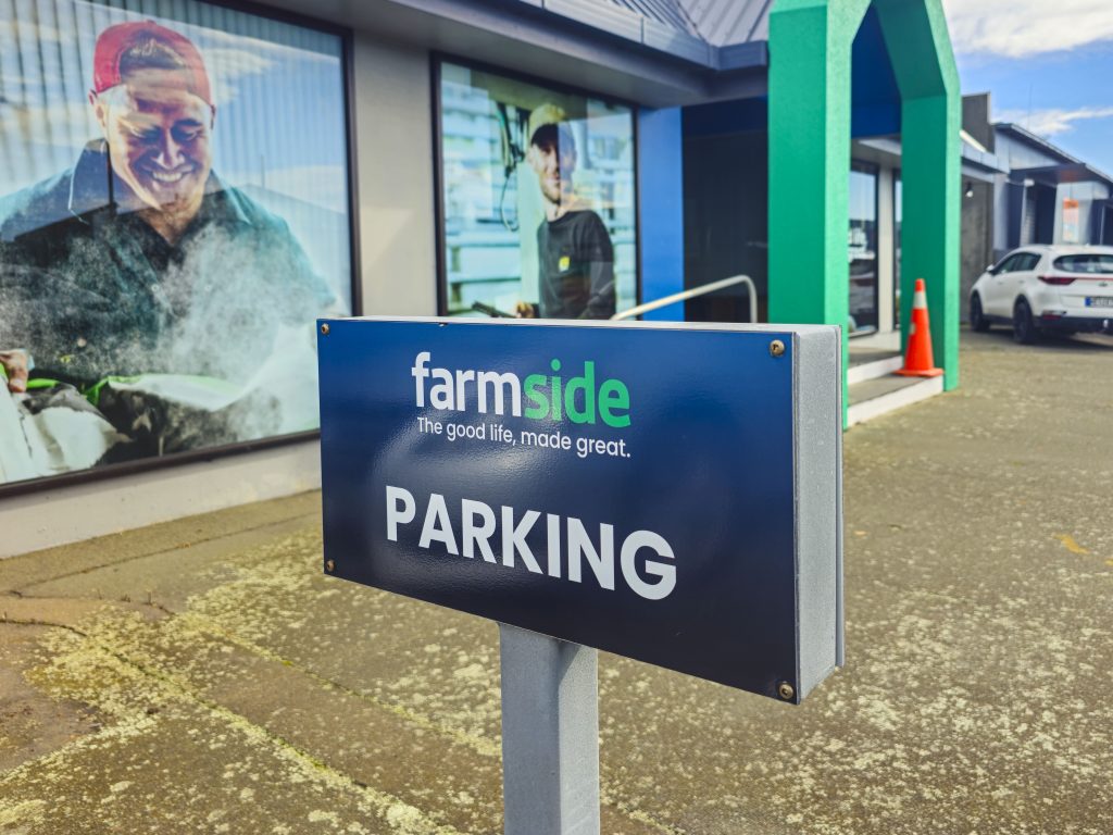 Branded Kiwi completed the Farmside Timaru signage installation, including exterior parking signs, reception signage, custom window wraps, and privacy frosting for a professional building finish.