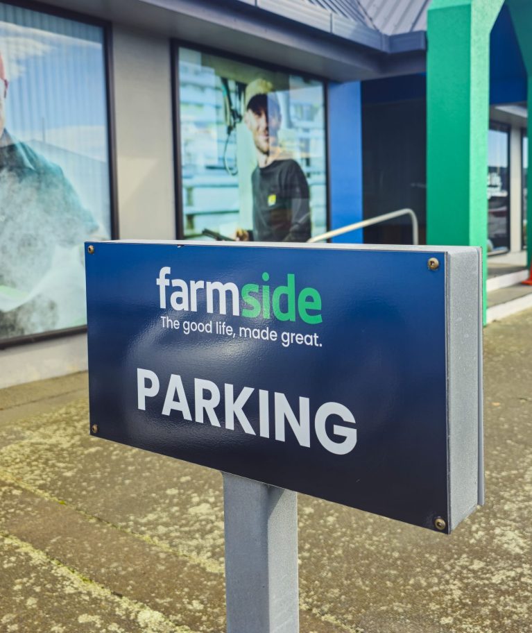 Branded Kiwi completed the Farmside Timaru signage installation, including exterior parking signs, reception signage, custom window wraps, and privacy frosting for a professional building finish.